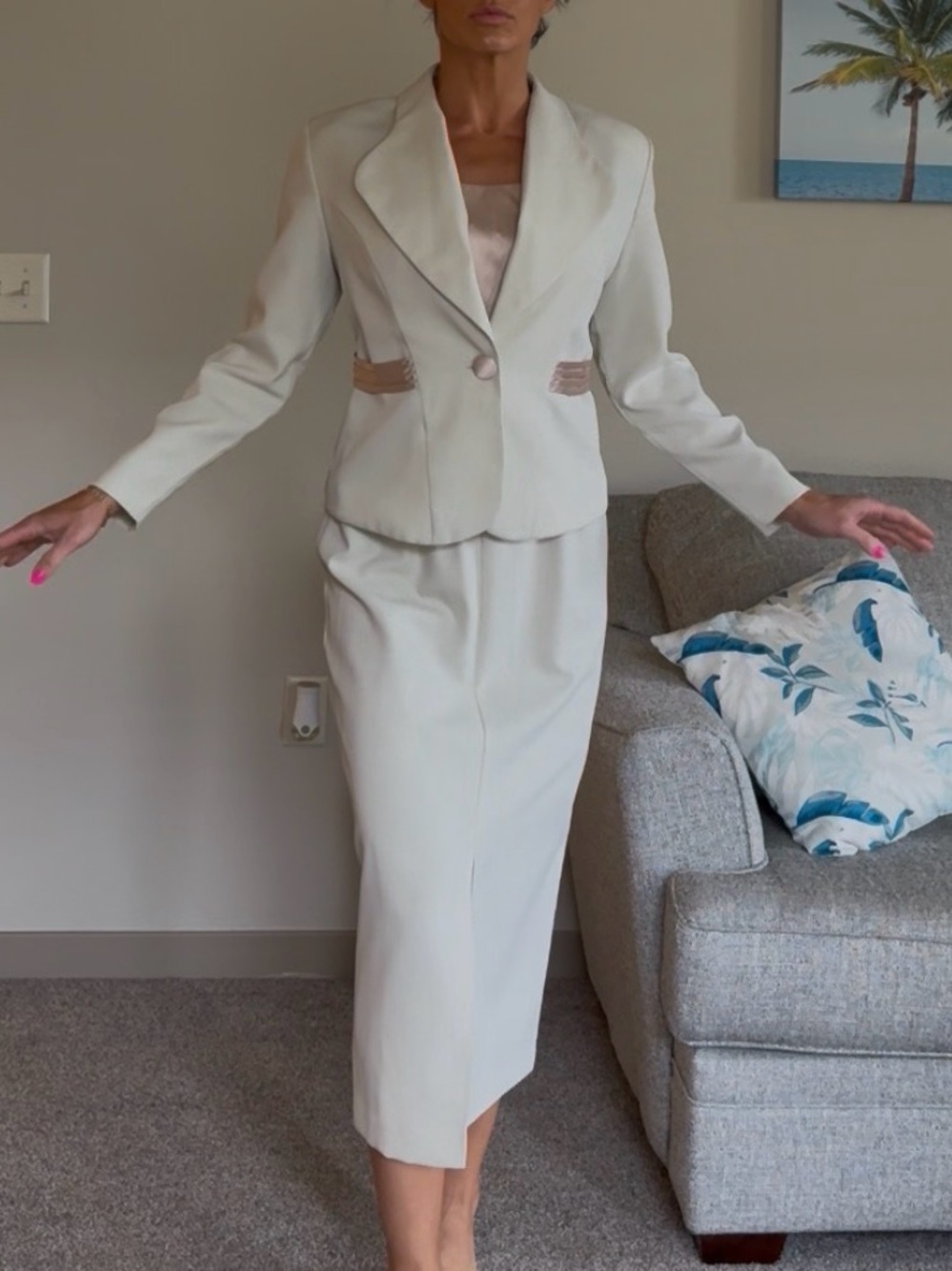 Cream Two-Piece Skirt Suit Set